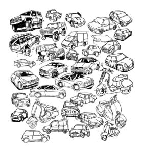 Sketch de coches dibujado con la mano izquierda